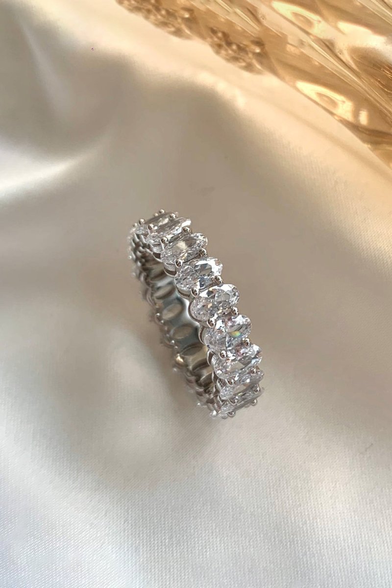 Oval Zircons Sterling Silver 18K Gold Plated Infinity Ring - KissProm