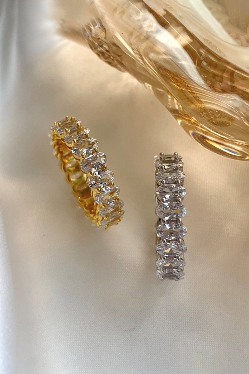 Oval Zircons Sterling Silver 18K Gold Plated Infinity Ring - KissProm