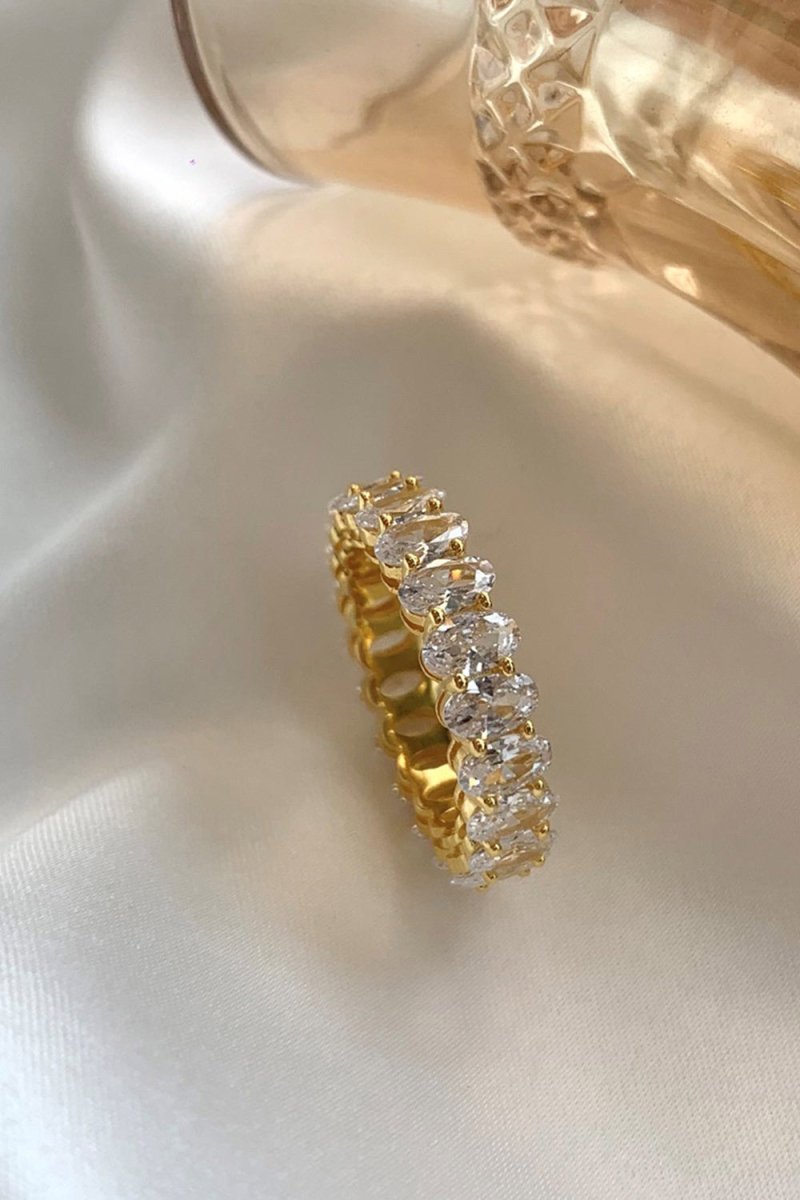 Oval Zircons Sterling Silver 18K Gold Plated Infinity Ring - KissProm