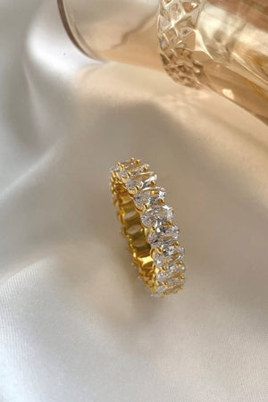 Oval Zircons Sterling Silver 18K Gold Plated Infinity Ring - KissProm