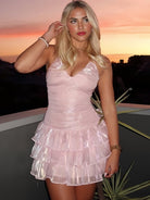 Ozra | Pink - Halter A Line Tulle Short Homecoming Dresses With Ruffles