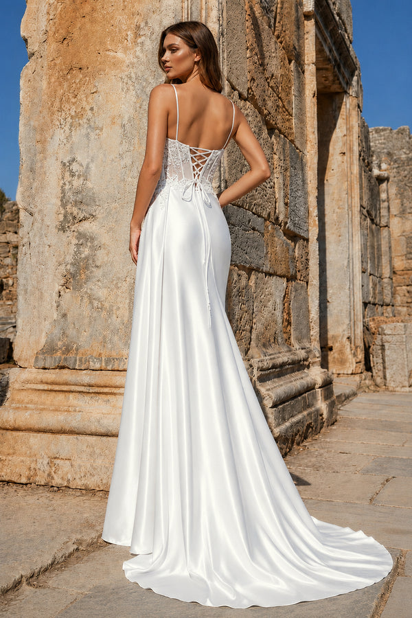 Ivory Spaghetti Straps Mermaid Appliqued Prom Dress With Split – Prom Dress by KissProm | Available at KissProm