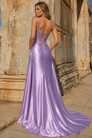 Lavender Spaghetti Straps Mermaid Appliqued Prom Dress With Split – Prom Dress by KissProm | Available at KissProm