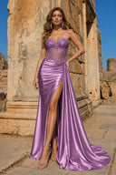 Lilac Spaghetti Straps Mermaid Appliqued Prom Dress With Split – Prom Dress by KissProm | Available at KissProm