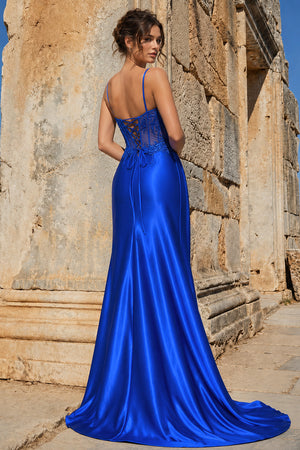 Royal Blue Spaghetti Straps Mermaid Appliqued Prom Dress With Split – Prom Dress by KissProm | Available at KissProm