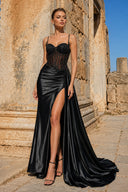 Black Spaghetti Straps Mermaid Appliqued Prom Dress With Split – Prom Dress by KissProm | Available at KissProm