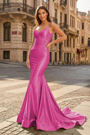 Spaghetti Straps Light Blue Appliques Mermaid Prom Dress - KissProm