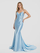 KissProm-Paislee Spaghetti Straps Light Blue Appliques Mermaid Prom Dress