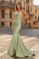 Spaghetti Straps Light Blue Appliques Mermaid Prom Dress - KissProm