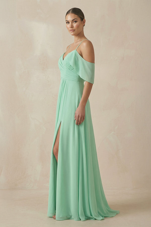 Chiffon A-Line Long Bridesmaid Dress in Pale Pistachio - KissProm BRIDESMAID DRESSES