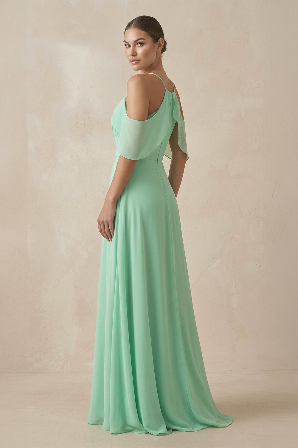 Chiffon A-Line Long Bridesmaid Dress in Pale Pistachio - KissProm BRIDESMAID DRESSES