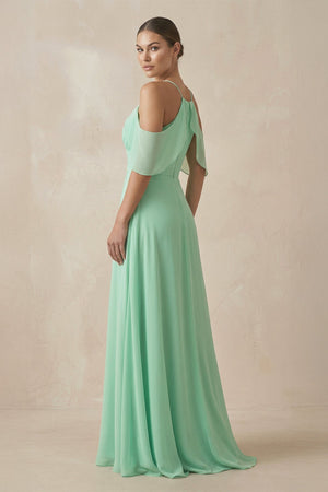Chiffon A-Line Long Bridesmaid Dress in Pale Pistachio - KissProm BRIDESMAID DRESSES