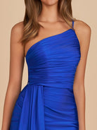 Pali | Royal Blue - Sheath One Shoulder Pleated Satin Homecoming Dress with Drape
