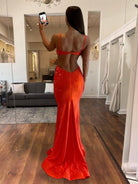 Palmyra | Mermaid V Neck Blue Satin Cut - out Waist Prom Dresses - KissProm