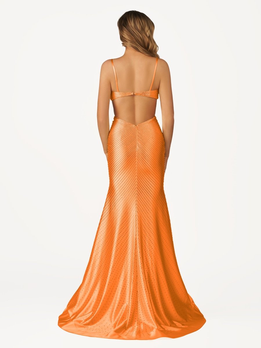 Palmyra | Mermaid V Neck Blue Satin Cut-out Waist Prom Dresses