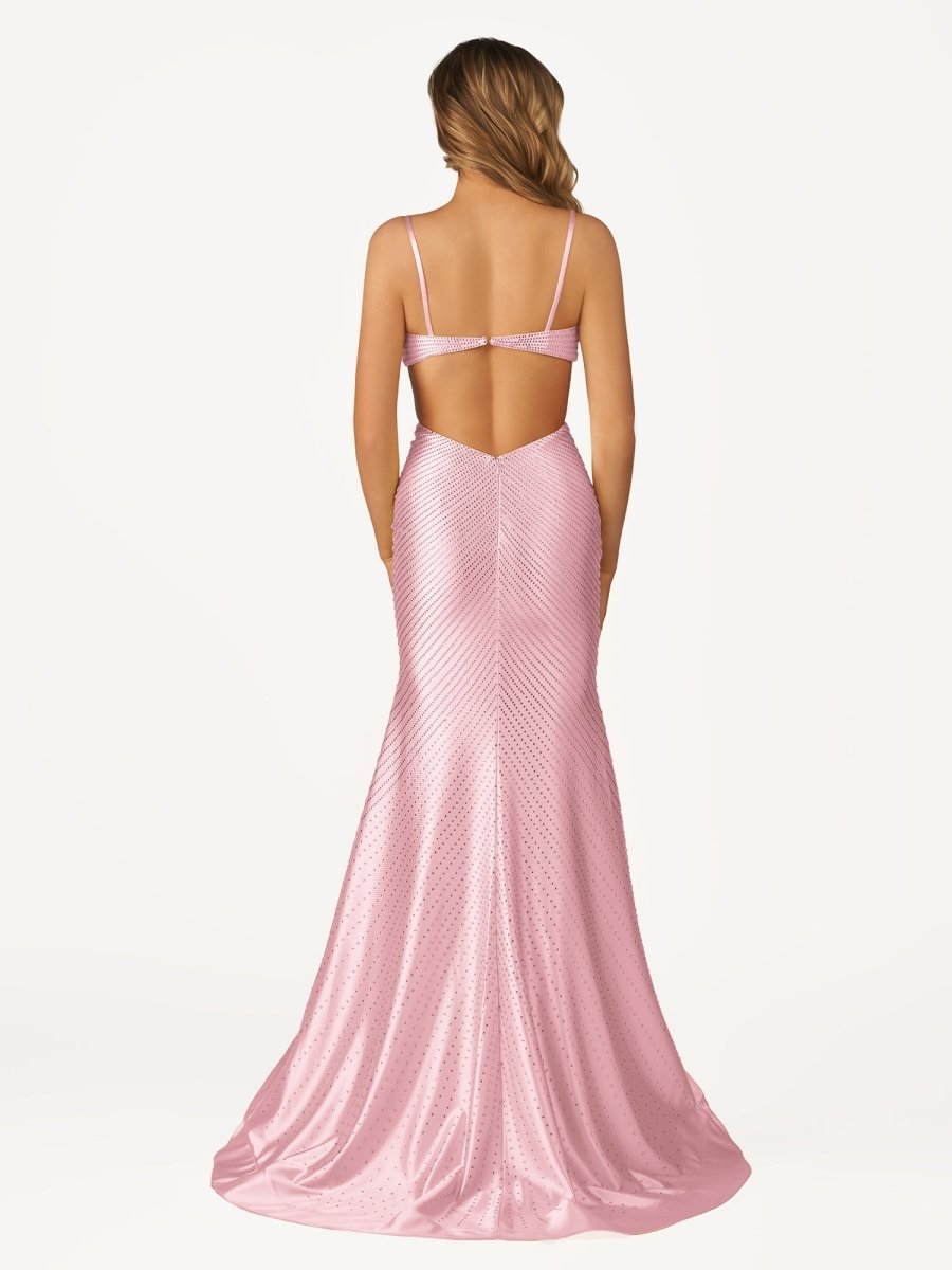 Palmyra | Mermaid V Neck Blue Satin Cut-out Waist Prom Dresses