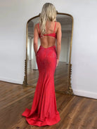 Palmyra | Mermaid V Neck Blue Satin Cut - out Waist Prom Dresses - KissProm