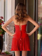 Paolaine | Red - A-Line Sweetheart Cutout Pleated Chiffon Homecoming Dresses
