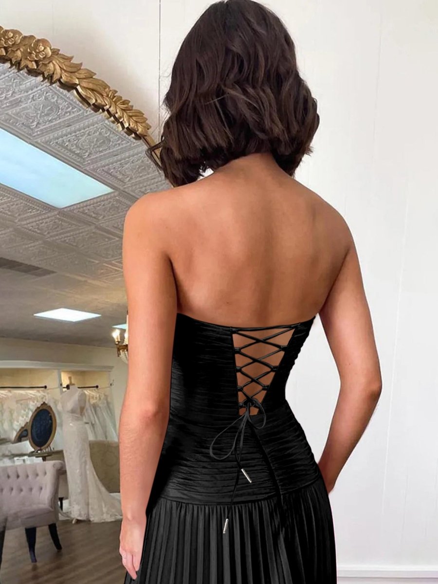 Paolaine | Black - A-Line Sweetheart Cutout Pleated Chiffon Homecoming Dresses