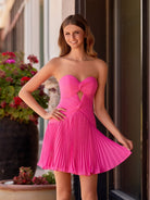 Paolaine | Fuchsia - A-Line Sweetheart Cutout Pleated Chiffon Homecoming Dresses