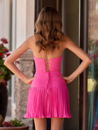 Paolaine | Fuchsia - A-Line Sweetheart Cutout Pleated Chiffon Homecoming Dresses