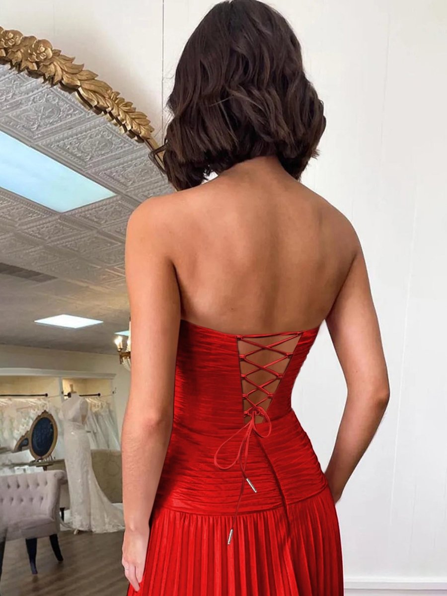 Paolaine | Red - A-Line Sweetheart Cutout Pleated Chiffon Homecoming Dresses