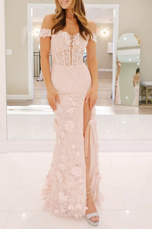 Paradis | Off The Shoulder Floral Lace Long Prom Dress With Split