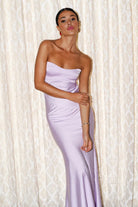 Parisia | Lavender - Strapless Sheath Satin Open Back Long Prom Dresses - KissProm