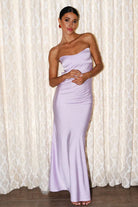 Parisia | Lavender - Strapless Sheath Satin Open Back Long Prom Dresses - KissProm