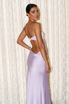 Parisia | Lavender - Strapless Sheath Satin Open Back Long Prom Dresses - KissProm
