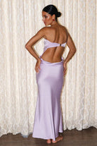 Parisia | Lavender - Strapless Sheath Satin Open Back Long Prom Dresses - KissProm