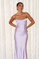 Parisia | Lavender - Strapless Sheath Satin Open Back Long Prom Dresses - KissProm