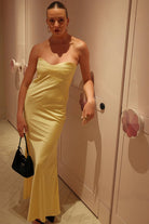 Parisia | Yellow - Strapless Sheath Satin Open Back Long Prom Dresses - KissProm