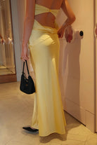 Parisia | Yellow - Strapless Sheath Satin Open Back Long Prom Dresses - KissProm