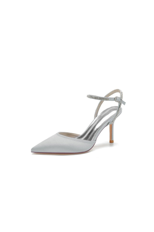 Party Crystal Strap Pointed Toe Satin Stiletto Heels - KissProm