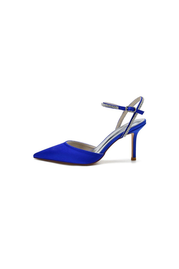 Party Crystal Strap Pointed Toe Satin Stiletto Heels - KissProm