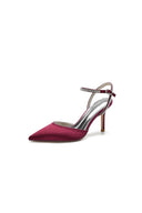 Party Crystal Strap Pointed Toe Satin Stiletto Heels - KissProm