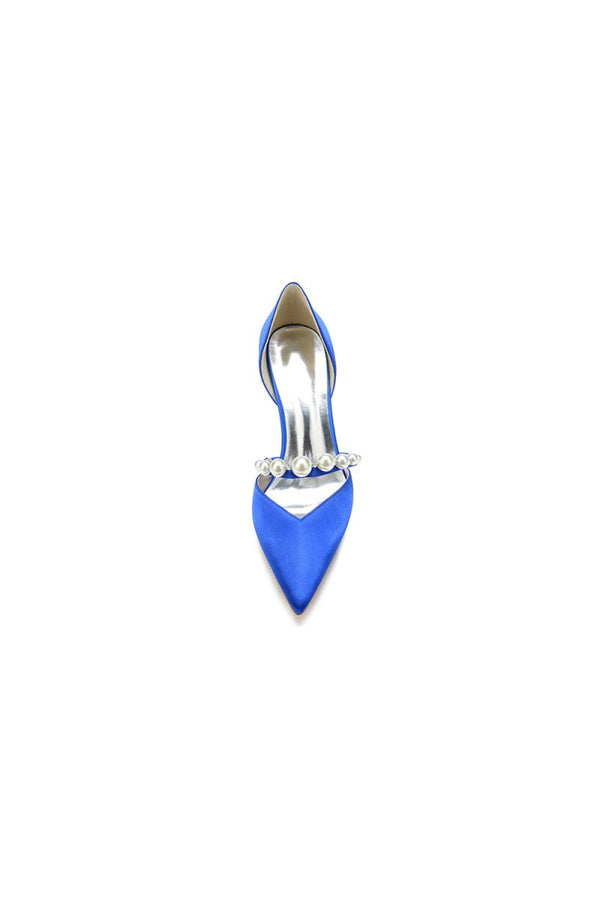 Party Pearl Strap Pointed Toe Satin High Heels - KissProm