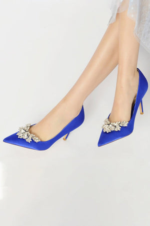 Party Pointed Toe Crystal Satin High Heels - KissProm