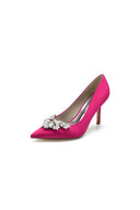 Party Pointed Toe Crystal Satin High Heels - KissProm