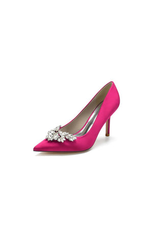 Party Pointed Toe Crystal Satin High Heels - KissProm