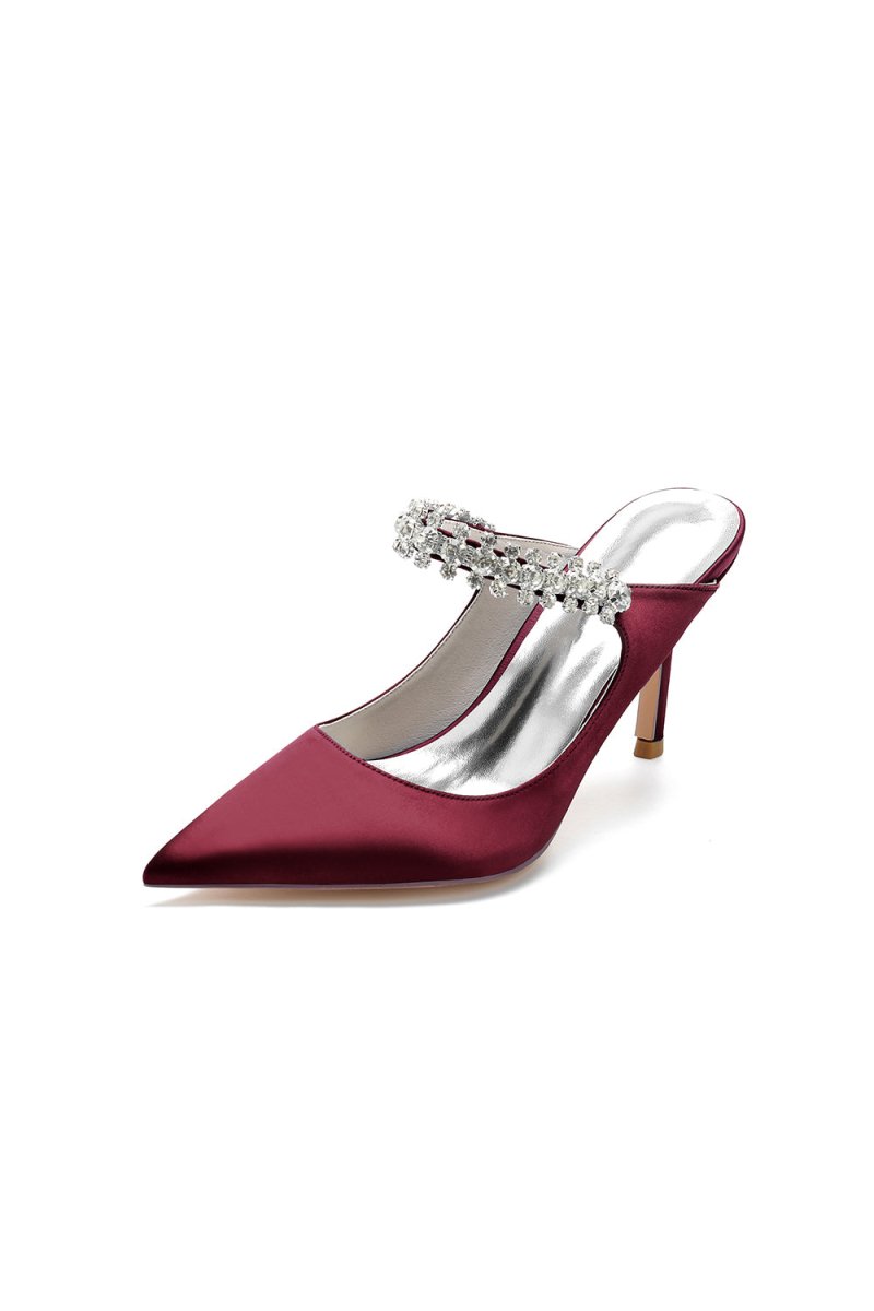 Party Pointed Toe Crystal Strap High Heels - KissProm