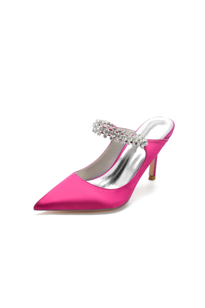 Party Pointed Toe Crystal Strap High Heels - KissProm