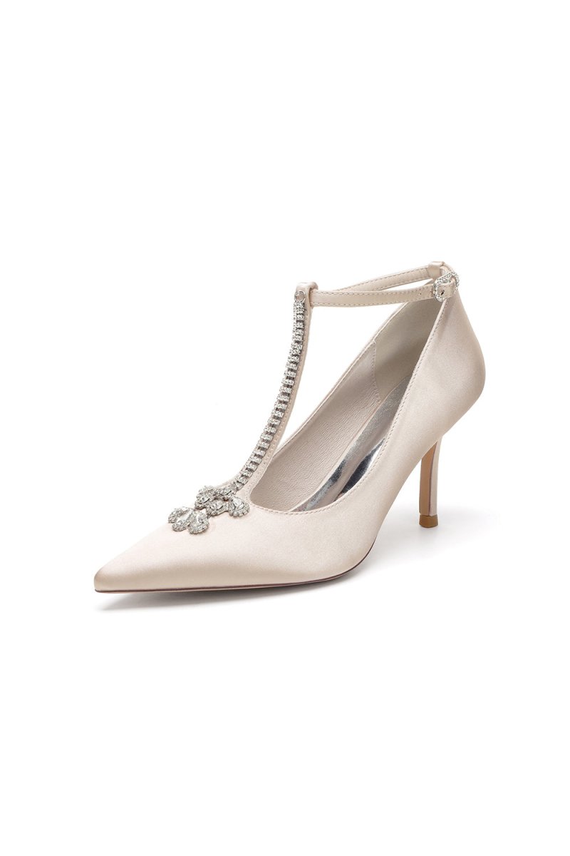 Party Pointed Toe Crystal Strap High Heels Shoes - KissProm