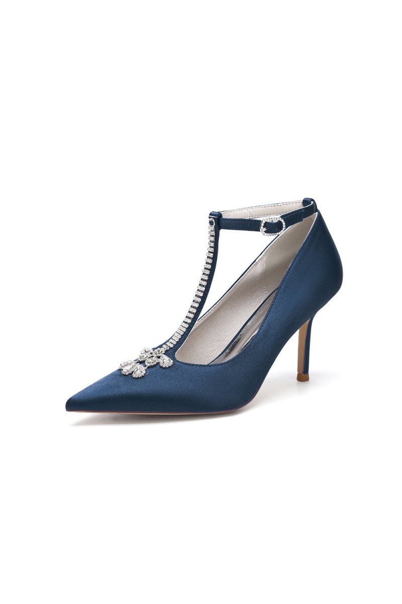 Party Pointed Toe Crystal Strap High Heels Shoes - KissProm