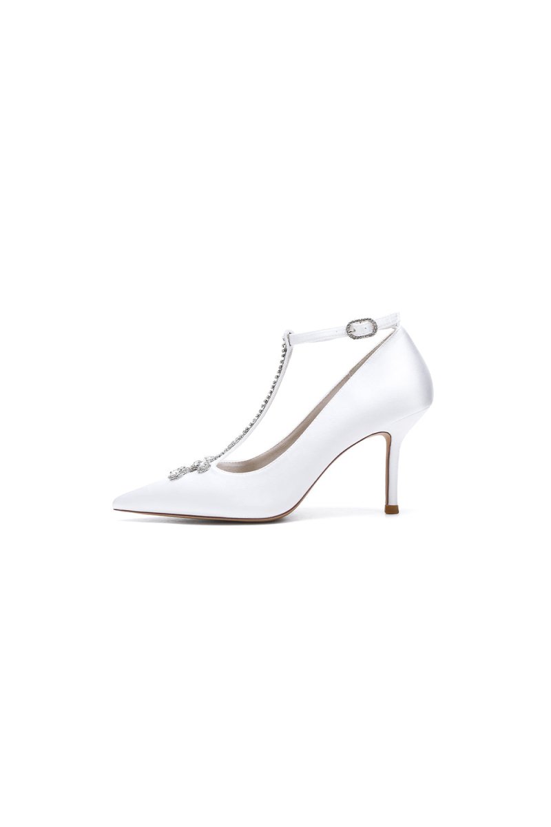 Party Pointed Toe Crystal Strap High Heels Shoes - KissProm