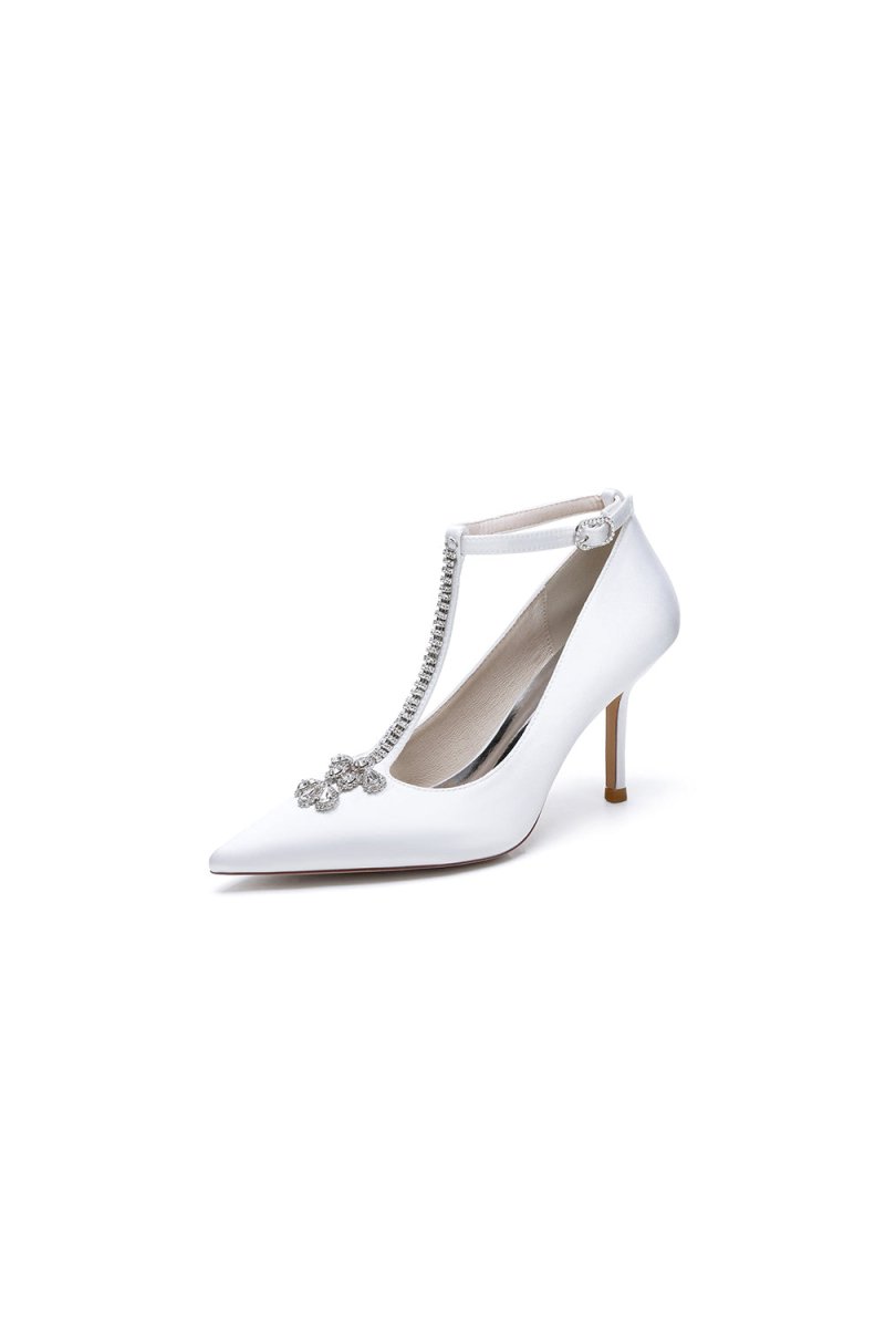 Party Pointed Toe Crystal Strap High Heels Shoes - KissProm