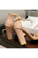 Party Suede Peep Toe Chunky Heel Evening Shoes With Buckle Ankle Strap