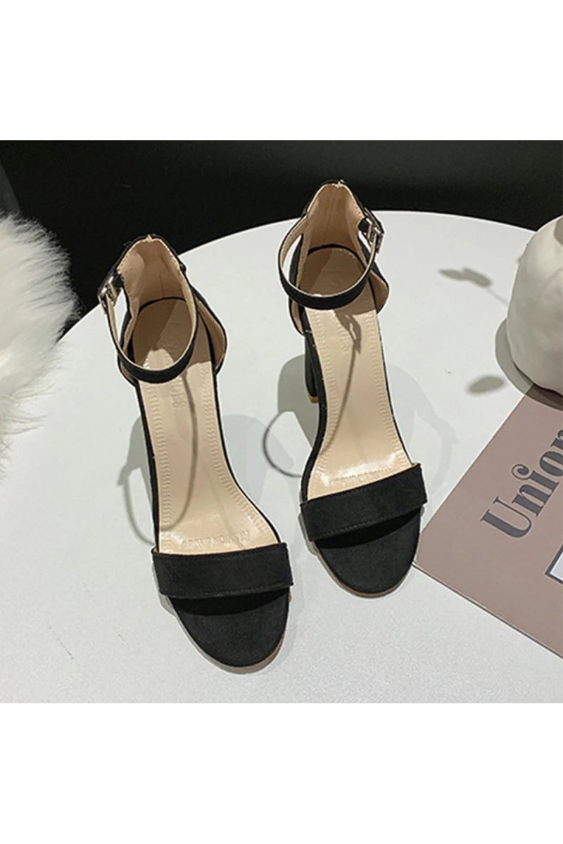Party Suede Peep Toe Chunky Heel Evening Shoes With Buckle Ankle Strap - KissProm