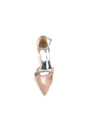 Patent Leather Mirror Finish With Rhinestone Pointed Toe Stiletto Heel - KissProm